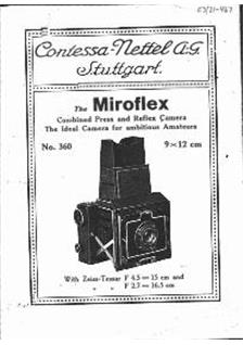 Zeiss Ikon Miroflex manual. Camera Instructions.